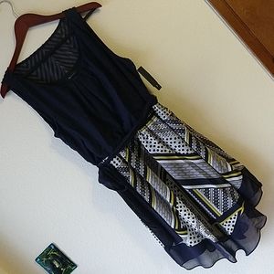 AB Studio Hanky Hem Sheer Layered Navy Blue Sleeveless Dress L